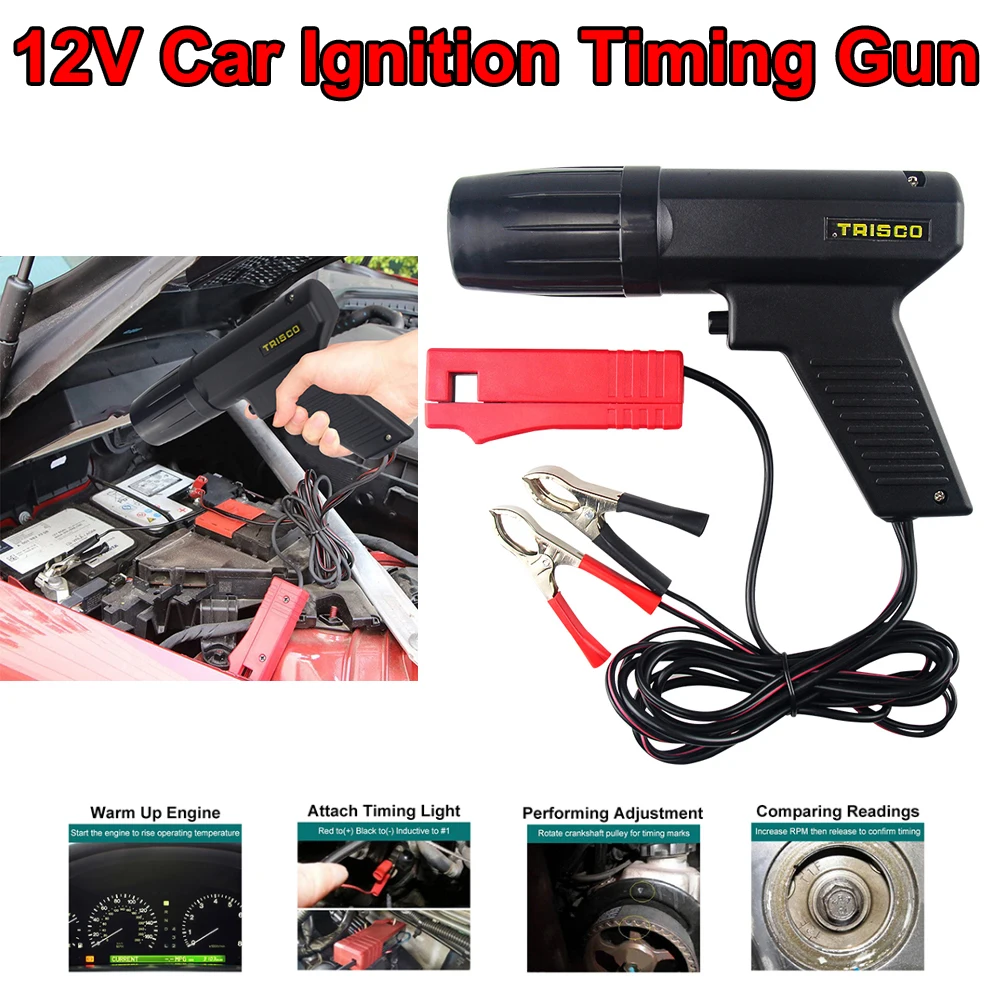 Timing Light Gun - 12V 車の点火タイミングガンガソリンエンジン点火タイミング誘導ストロボライト車やオートバイの修理ツールに適しています